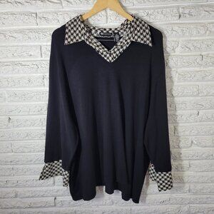 Maggie Barnes Womens 5X Top Black Geometric 1/4 Button 3/4 Sleeve BLA141E